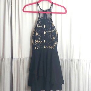 Charlotte Russe black lace ruffle Semi Sheer mini  Dress Sz M